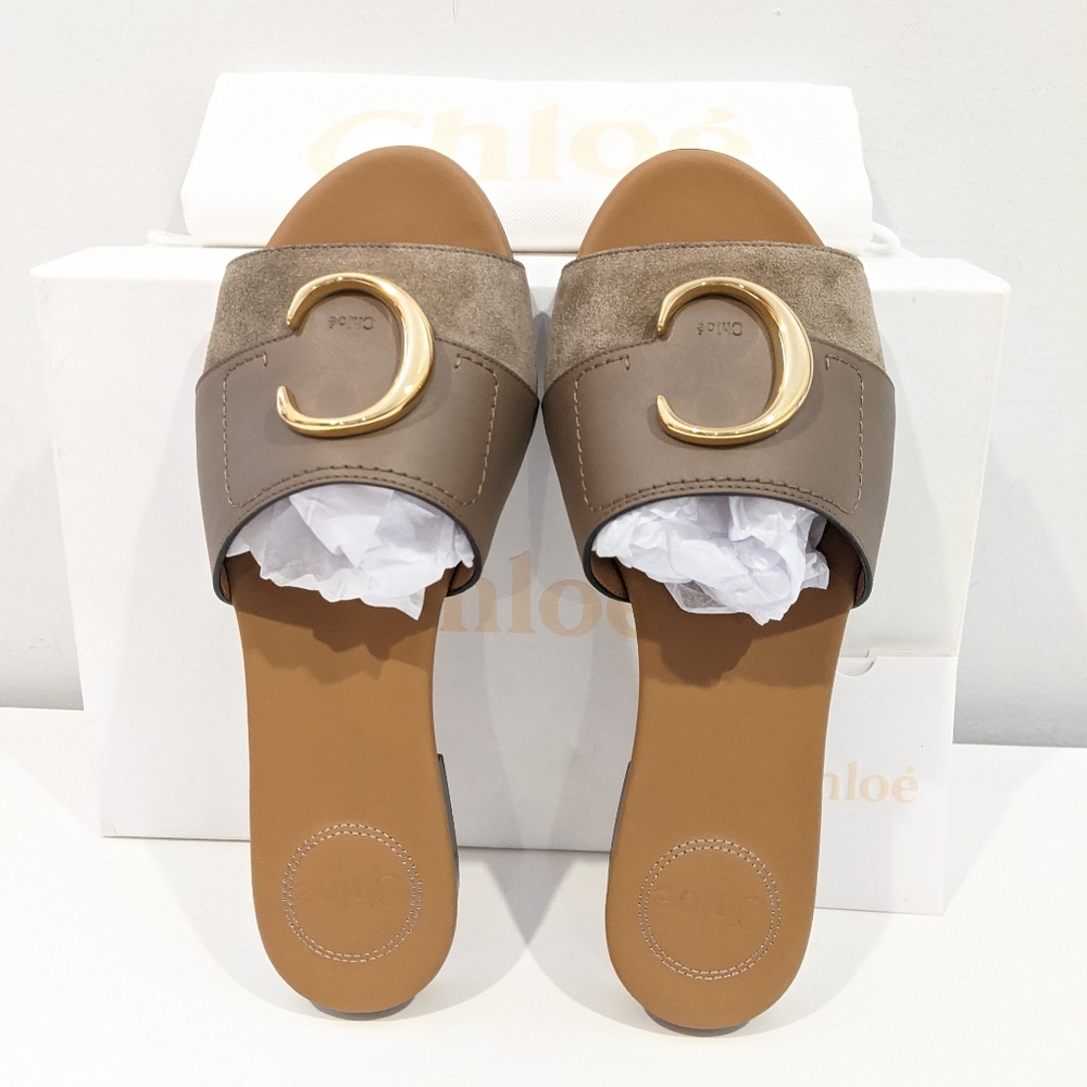 NEW Chloe C logo flats sandals slide - Picture 8 of 12